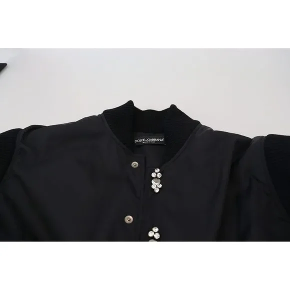 Dolce & Gabbana Black Nylon Crystals Coat Buttons Jacket - Picture 8 of 10